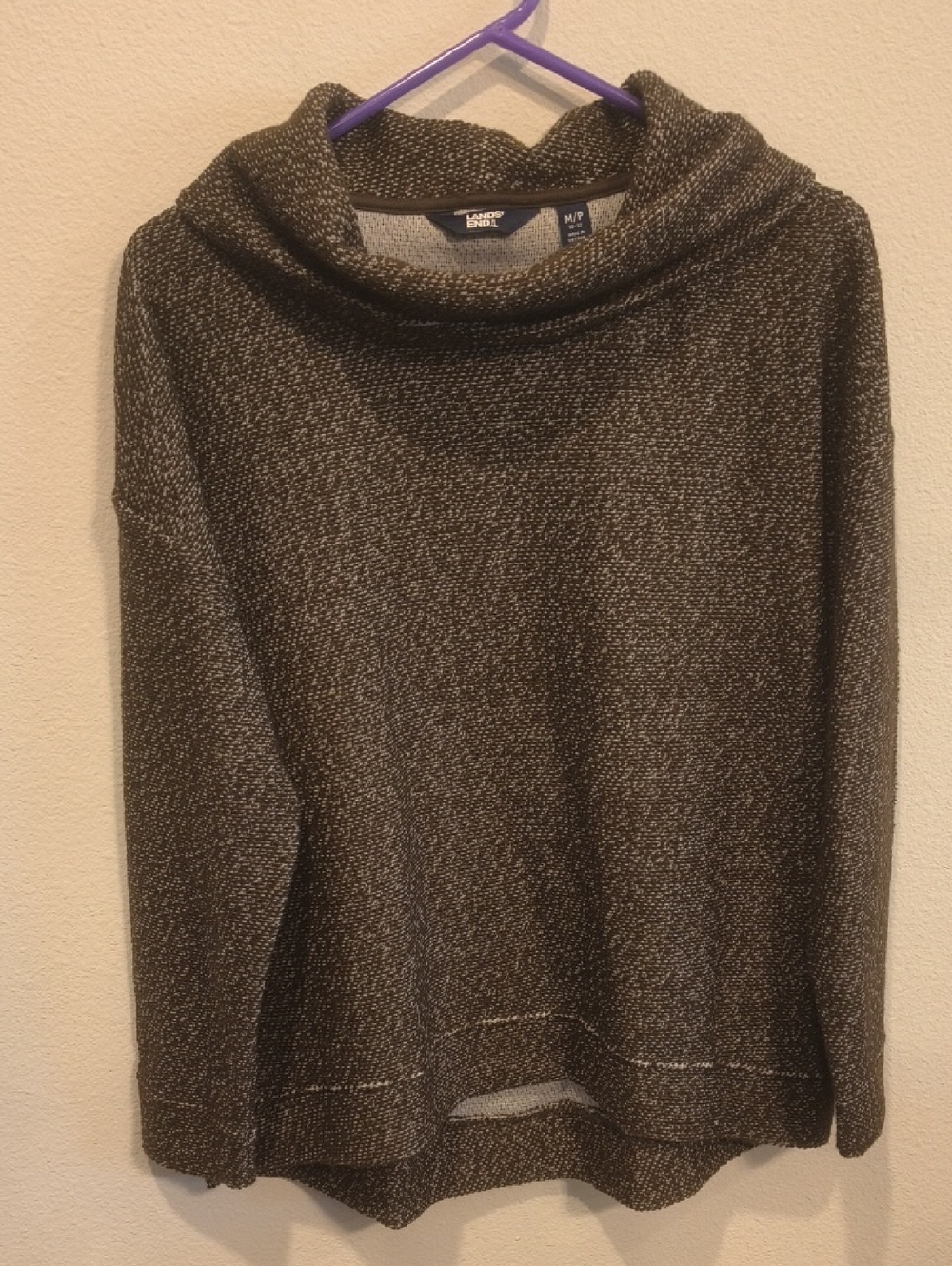 Lands' End Dark Gray Brown Heather Cowl Neck Sweater M (10/12)